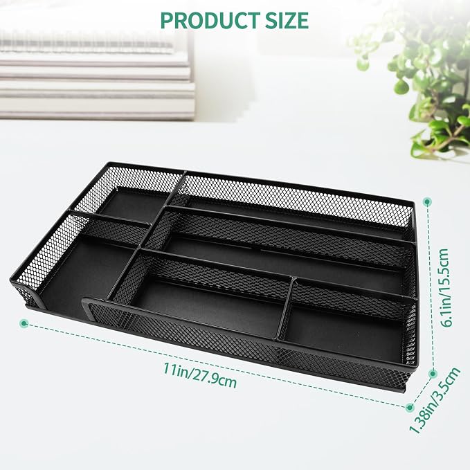 GAQWOK Small Metal Mesh Desk Drawer Organizer Tray for Paper, Office, Bathroom, Kitchen, Makeup & Vanity - Versatile Drawer Organizer