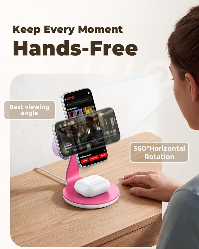 3-in-1 Magnetic Wireless Charging Station Compatible with MagSafe Charger,Fast Charger Stand for iPhone 17 16 15 14 13 12 Pro Max,Wireless Charger for iWatch Series,for AirPods Pro/4/3/2