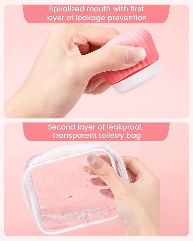 Mrsdry Travel Containers for Toiletries 4 Pack, TSA Approved Travel Size Toiletries, Travel Size Containers, With Clear Bag Leak Proof Silicone Jars, Travel Essentials Creams Jars Carrying Small Items