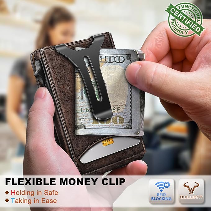 BULLIANT Men Wallet,Magnetic Metal Wallet Money Clip 9Cards Pop-up Access RFID Blocking
