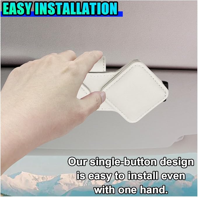 Sunglass Holder for Car Visor, Magnetic Leather Glasses Eyeglass Clip, Car Hanger Mount Ticket Card Clip, Auto Visor Organizer Accessories (White)