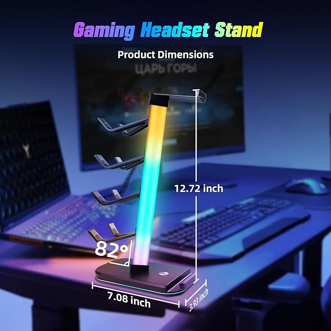VCOM RGB Gaming Headphones Stand with 10 Light Modes, 4 Controller Holder with 1 USB & 2 Type-C Charging Ports,Headset Stand Suitable for All Earphone Accessories, Best Gift for Desk Gamers