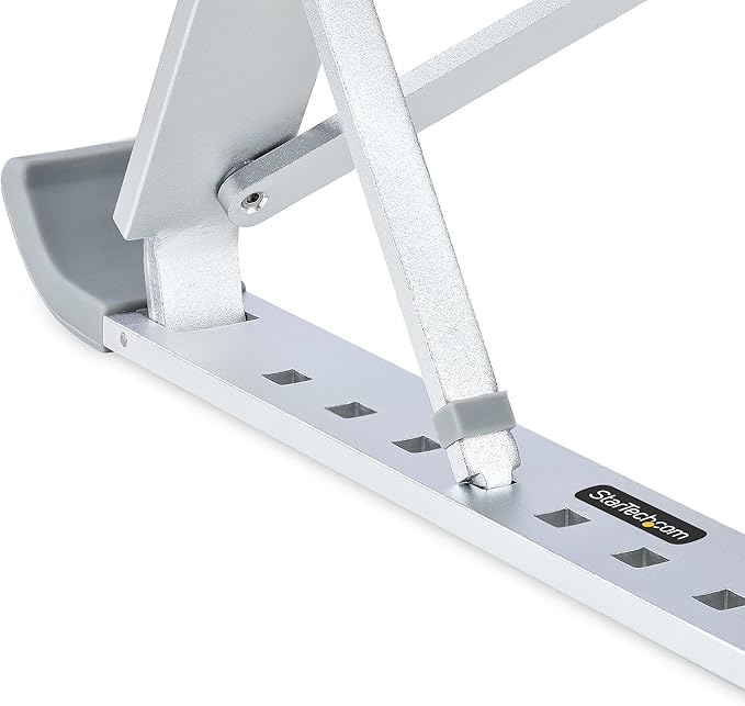 StarTech.com Foldable Laptop Riser Stand, Portable Height Adjustable Ergonomic Laptop Stand, Ventilated Aluminum Frame Supports 22lb (10Kg), Tilt/Raised/Angled Laptop/Tablet Stand (Laptop-Riser-BAR)