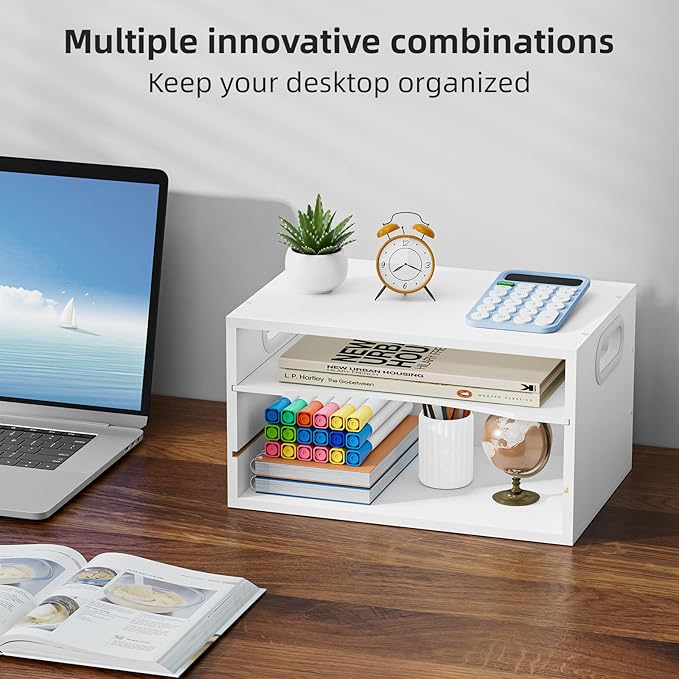Marbrasse 3-Tier Wood Desk Organizer, Paper Letter Tray Organizer for Desk, Wooden Desktop File Organizer with Handle and Paper Sorter Mail Holder for Office School & Home Supplies Organization-White