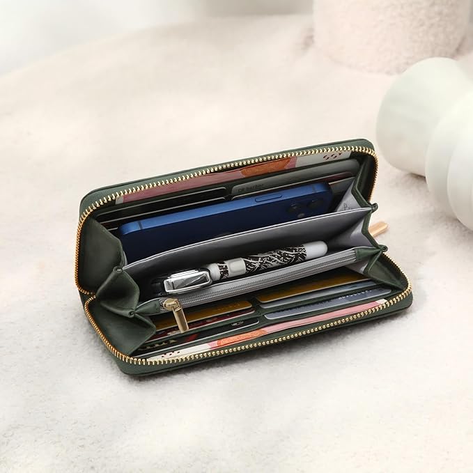 Clutch Wallet For Women, PU Leather RFID Blocking Wallet Women Large Capacity Credit Card Holder, Womens Billfolds and Wallets Gifts for Women Birthday, Ladies Wallet with Phone Holder, Zip Around