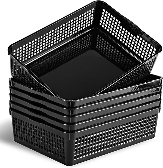 Eslite A4 Size Plastic Storage Basket,Desktop File Paper Letter Organizer Tray, 6-Packs (Black)