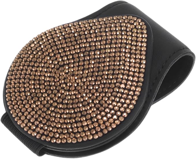 Car Sunglasses Clip Magnetic Universal Sun Visor Eyeglasses Holder Clip PU Leather, Rhinestone Black, Gold 6.5x9cm/2.56 "x3.54 1 Pcs