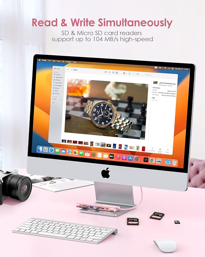 LENTION 8-in-1 USB C Hub, Docking Station with 3.3FT Long Cable, 4K HDMI, USB A&C, SD/TF Card Reader, Aux, 100W PD Charging, for MacBook Pro/Air, Dell, HP, Chromebook, Steam Deck (C37-1M, Rose Gold)