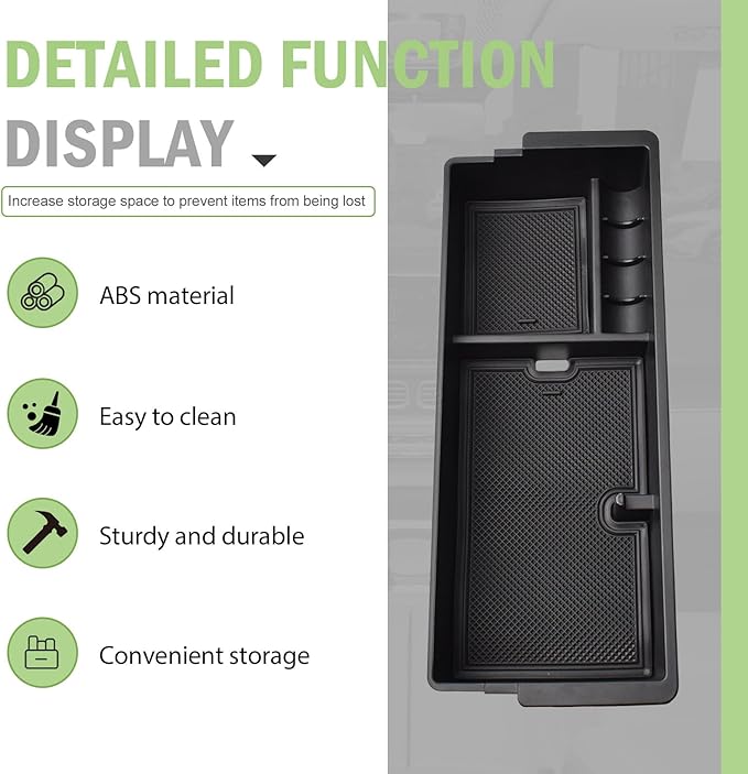 HGWEI Center Console Organizer Tray Compatible with 2023 2024 2025 2026 Ford F250 F350 F450 Super Duty Interior Accessories, Middle Armrest Storage Box Insert Compartent Divider, Black