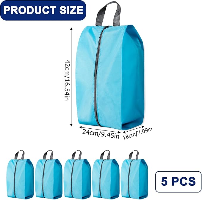 5Pcs XL Travel Shoe Bags Portable Travel Gifts Shoe Organizer with Zipper Closure, Waterproof Nylon Shoe Storage Organizer with Handle Travel Bags For Men and Women, Blue
