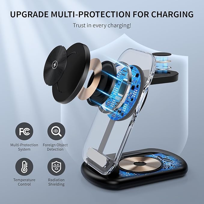 2026 Traveling Wireless Mag-Safe Fast Charging Station,Magnetic 3 in 1 Charger with Light for iPhone 17 16 15 14 13 12 Pro Max Plus,Apple Watch & Air pods 4 3 2 Pro-Gifts for Wife & Husband(Black)
