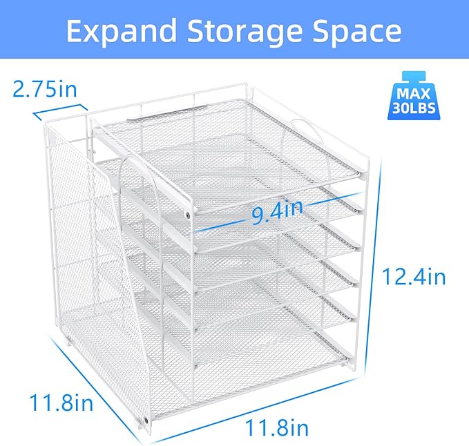 gianotter 6-Tier Paper Organizer With Magazine Holder, Desk Organizers and Accessories, Desk Accessories & Workspace Organizers, File Organizer for Office Supplies Storag (White, 6-Tier)