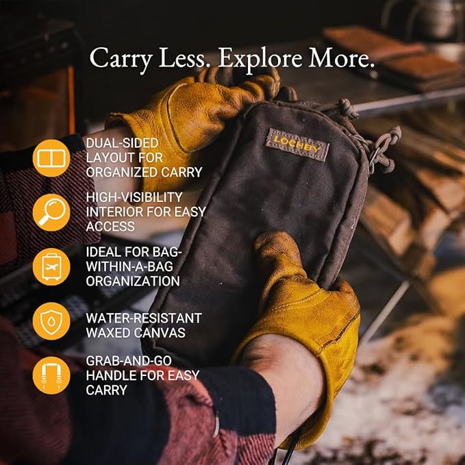 LOCHBY® Venture Pouch | Multipurpose Tactical Tool Bag | Water Resistant Waxed Canvas | Dual-Sided Zipper Pouch | for Motorcycle, Bike, EDC, Pen, Pencil, Art, Tech & Travel