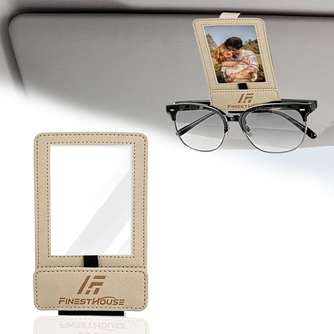 Magnetic 2-in-1 Sunglass & Photo Holder for Car Visor, Leather Anti-Slip No-Fall No-Slide, Fits SUV Truck RV