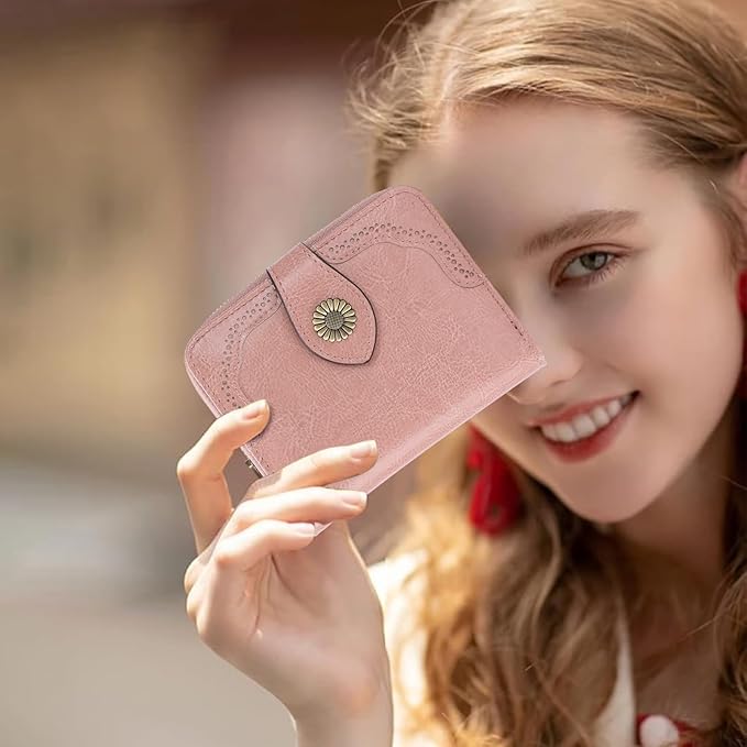 SENDEFN Small Womens Wallet Leather RFID Blocking with Multiple Card Slots and Zipper Coin Pocket