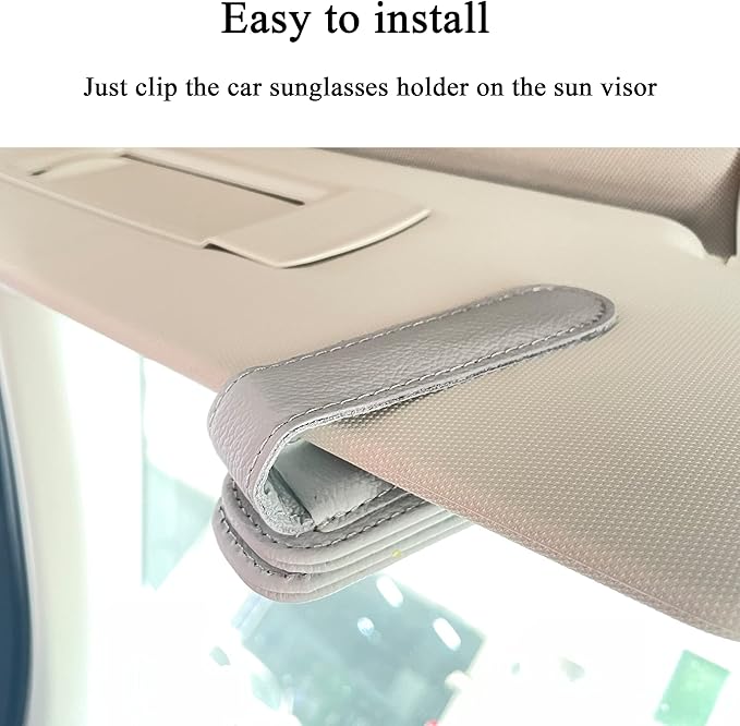 KIWEN Sunglasses Holders for Car Visor, Magnetic Leather Glasses Eyeglass Clip for Car, Ticket Card Clip Sunglasses Mount, Car Visor Accessories Gadgets (1, Grey)