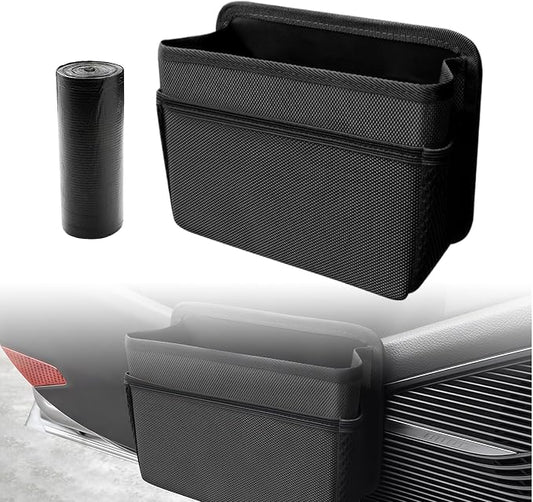 Car Trash Can, Foldable Hanging Vehicle Garbage Organizer Holder, Waterproof Automotive Trash Bag Holder Dustbin Storage Container for Console Door Seat Back SUV (Black)