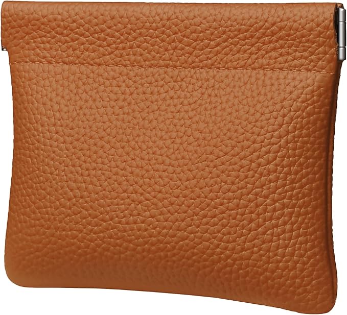 Genuine Leather Squeeze Coin Purse Pouch Change Holder For Men & Women Mini Change Purse Pouch for Pocket, Small Pouch Credit Card Key Headset Lipstick Holder (Brown)