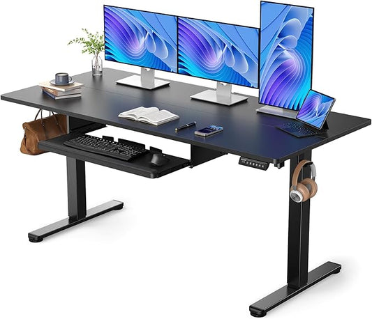 ErGear Large Electric Standing Desk with Keyboard Tray, 63x28 Inches Adjustable Height Sit Stand Up Desk, Home Office Desk Computer Workstation, Black