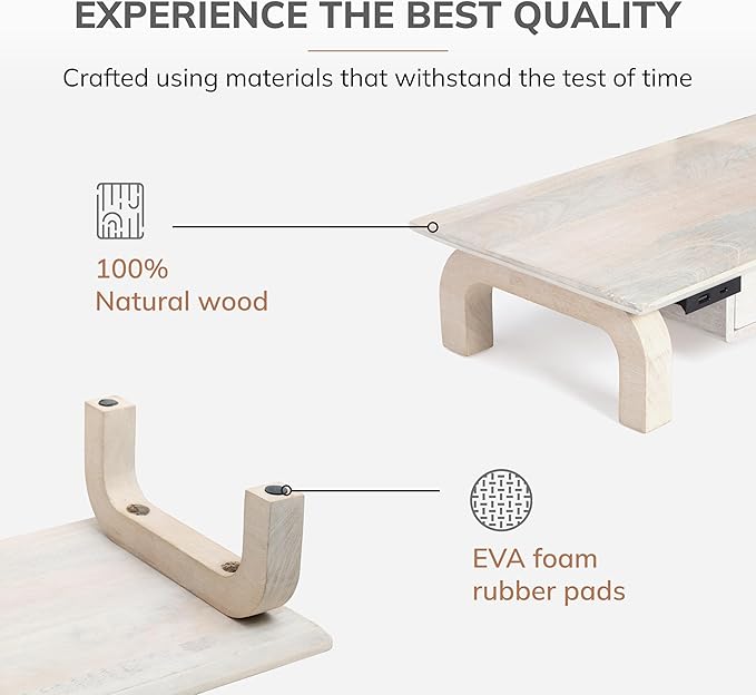 Anji Mountain Monitor Stand - Desktop Organizer & Laptop Riser, Ergonomic Monitor Riser, Space-Saving Monitor Stand for Desk, Durable Construction, Easy Assembly, Ideal for Home & Office,White Wash