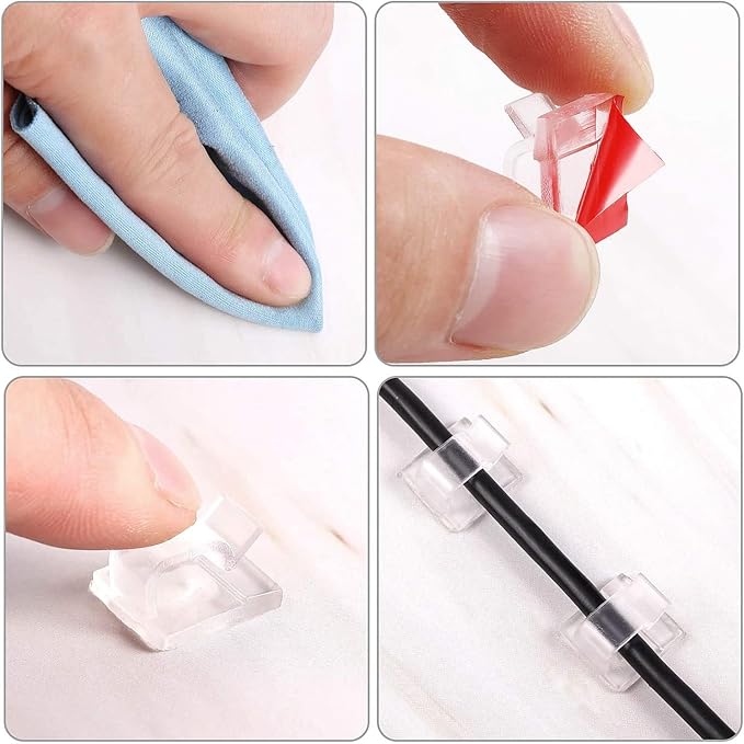 Cable Clips Clear (20 PCS), Adhesive Cable Clips for Cable Management Cord Organizer for Under Desk, Car, Wall
