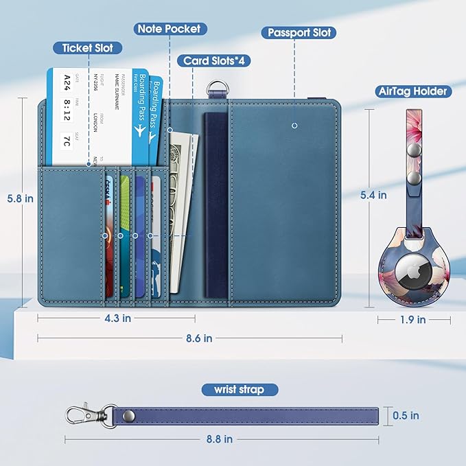Fintie Passport Holder with Airtag Holder, Slim Travel Wallet RFID Blocking Passport Cover Protector Essentials with Credit Card Slots for Women/Men