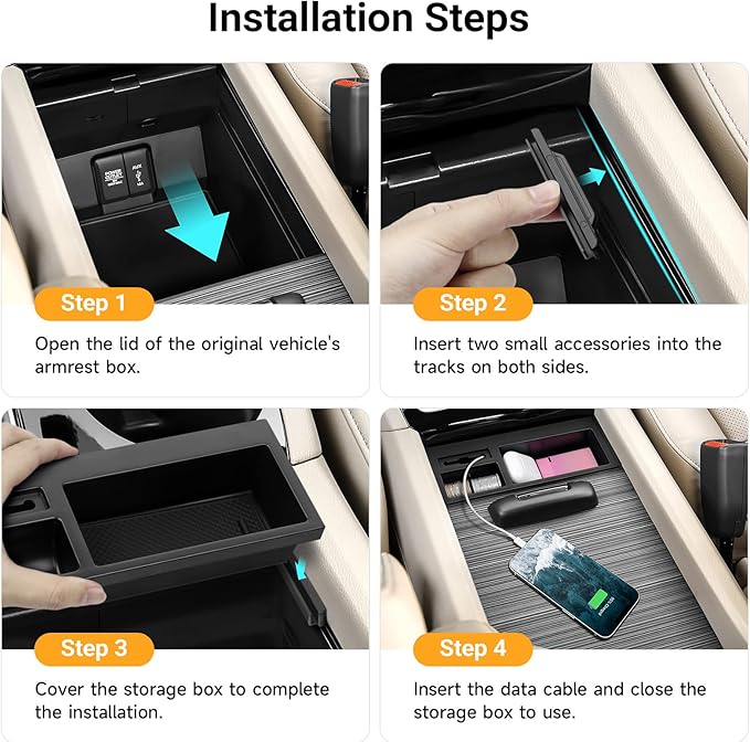 Hellet Center Console Insert Cable Protector Compatible with Honda 2016-2022 Pilot & 2019-2023 Passport & 2017-2023 Ridgeline Accessories Convenient for Mobile Phone Charging
