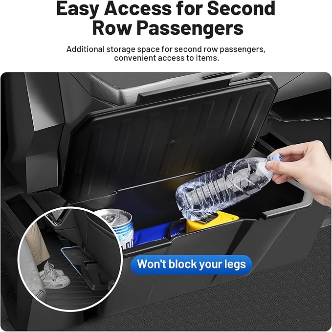 Canvcle Rear Floor Storage Box for 2024 2025 2026 Tesla Cybertruck Accessories, 2nd Row Floor Storage Bin TPE Backseat Storage Box Rear Center Console Organizer with Anti-Slip Lid Cover Trash Can