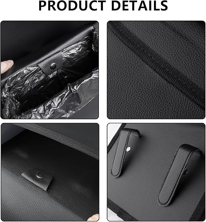 Car Trash Can, Magnetic Leather Vehicle Hanging Dustbin Container with Lid, Foldable Waterproof Leakproof Automotive Suspended Garbage Storage Box, Universal for SUV, Truck, RV