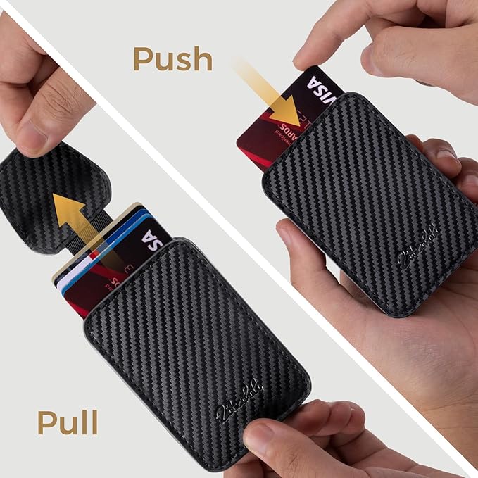 Zitahli Slim Wallet for Men with Pull-Up Tab & Cash Strap - Front Pocket Minimalist Easy Access Card Holder, RFID Blocking, Holds 8 Cards & 10-15 Bills