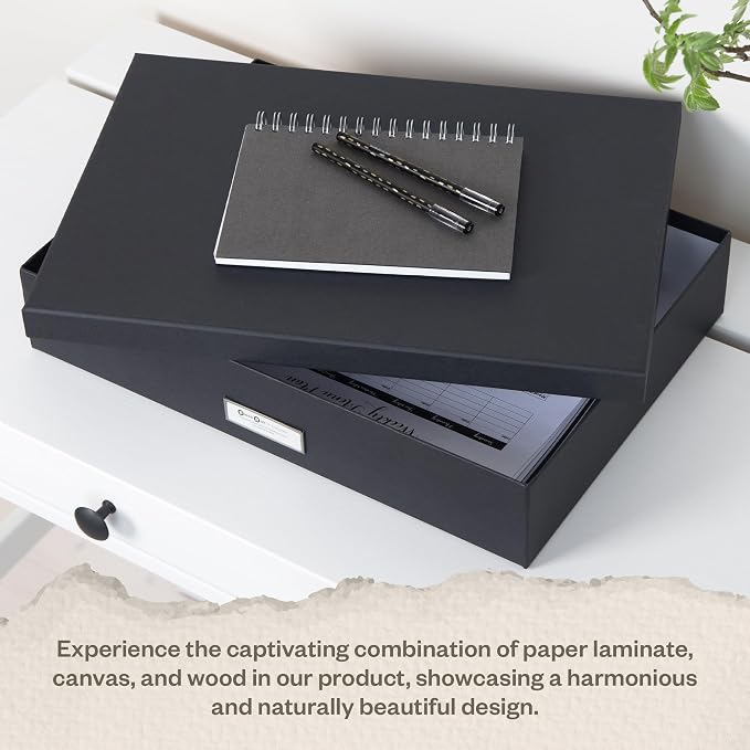 Bigso Sverker Fiberboard Legal and Art Storage Box - Scrapbook Storage Box for Loose Papers and More - Durable Document Boxes with Lid and Metal Label Holder - 17.1 in x 12.2 in x 3.3 in - Dark Grey
