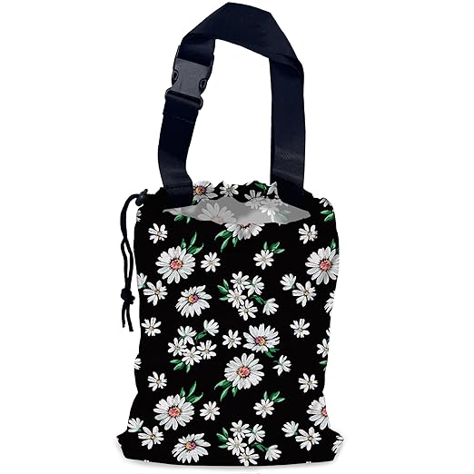 White Daisy Car Garbage Bag,Waterproof Small Car Trash Bag Hanging Back of Seat,Drawstring Hanging Car Trash Bag with Adjustable Buckle for Car Accessories
