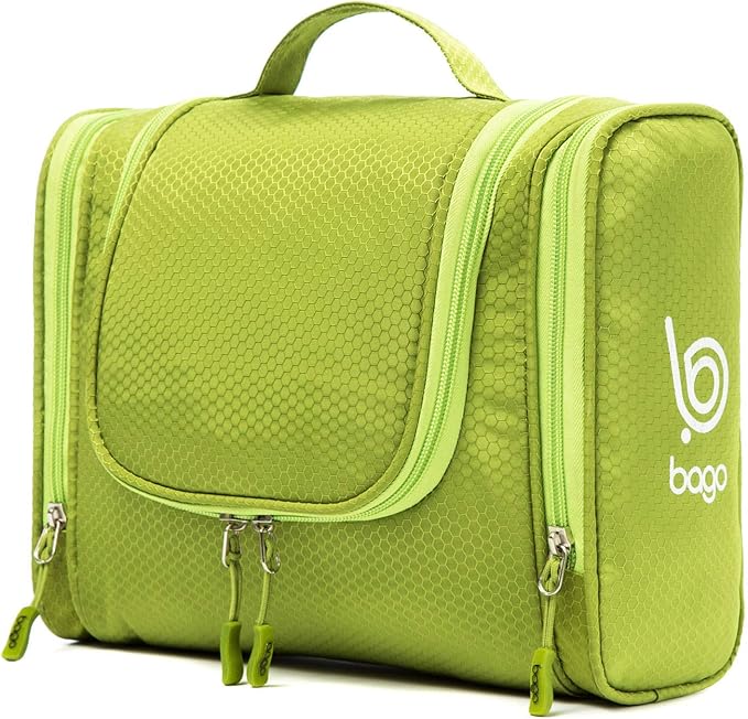 Bago Travel Toiletry Bag for Women and Men - Large Waterproof Hanging Large Toiletry Bag for Bathroom and Makeup Bag for Toiletries Organizer -Travel Makeup Bag (Green)