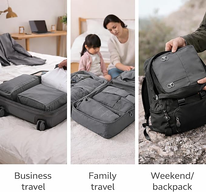 7 Set Packing Cubes For Travel | Luggage Organizer Bags With Shoe, Laundry Bag, Accessory Pouch And Lingerie Bag | Durable And Space Saving Suitcase Organizer For Travel Essentials | Grey
