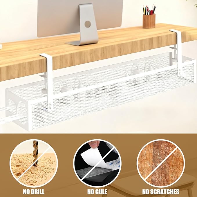 Under Desk Cable Management 27 inches Metal Cord Organizer No Drill Wire Management and Cord Organizer for Home Office Standing Desk