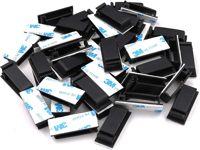 Cable Clips 3M Adhesive, Multipurpose Wire Clamps for Cable Management and Cable Runs - 50 Pack Black Bundled with 10 Reusable Cable Ties