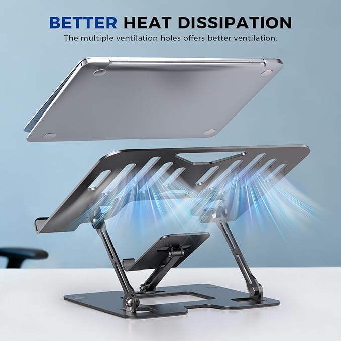Ergonomic 2-in-1 Laptop Phone Stand for Desk, Adjustable Riser, Sturdy and Portable, Fits All Laptops and Phone (Black)