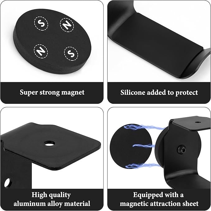 GEEKRIA Magnetic Headphone Holder, Headset Hooks, Aluminum Headphone Hanger for Desk, Mount Stand with Rubber Pad, Compatible with Sennheiser, Bose, Beats, Razer, HyperX, Sony (Black)
