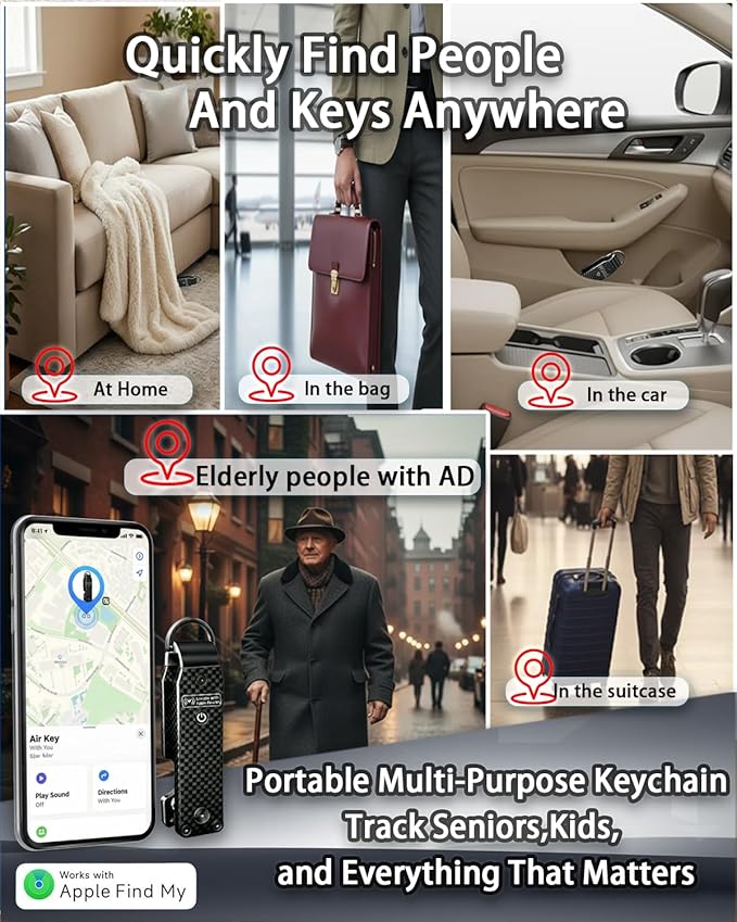 Air Keychain with GPS Tracker : Lightweight Compact Key Holder for Outdoor Use - Minimalist Metal Key Organizer