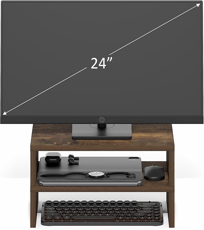 Furinno CLASSIC Monitor Stand Riser Set of 2, 15.7" Wide Dual Monitor Riser, Stackable Separable Laptop Stand for Desk, Desktop Organizers and Accessories, for Office Supplier, Amber Pine