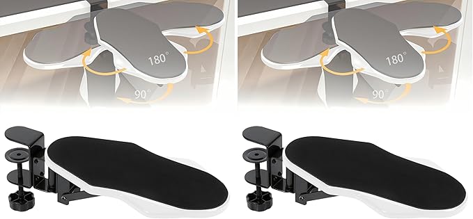 Computer Arm Rest for Desk, 180° Adjustable Rotating Desk Extender Tray, 90° Foldable Elbow Arm Support, Ergonomic Desk Arm Wrist Rest Shelf for Home and Office (Pack of 2)