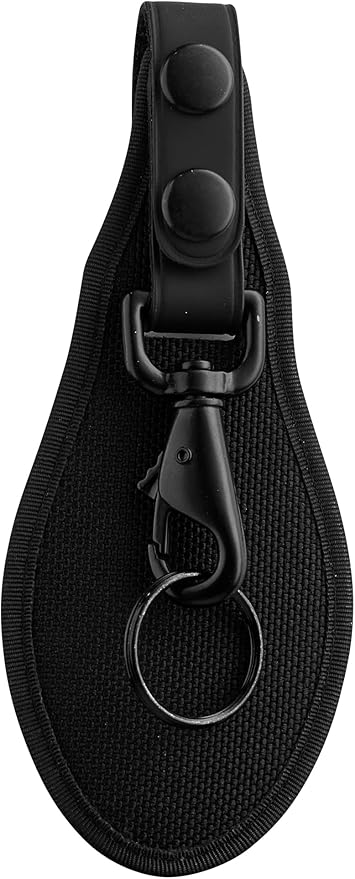 Perfect Fit Leather Key Holder Duty Belt Keychain Key Strap Keyring Holder with Black Leather Flap and Black Hardware