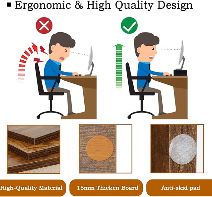 TEAMIX 3 PCS Rustic Brown Monitor Stand Wood