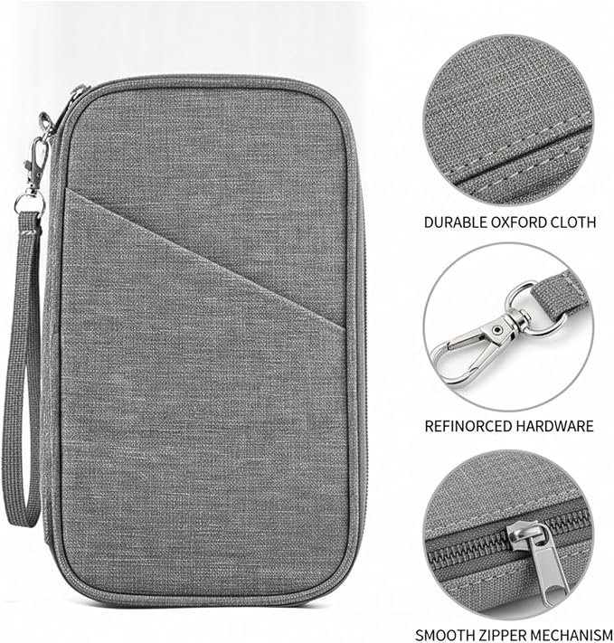 Passport Wallet, Slim Oxford Cloth Travel Document Organizer with Card Slots for Airport Check-in (1 PC)