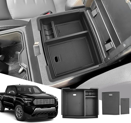 SXCY for 2024 2025 2026 Toyota Tacoma Center Console Organizer for 2024 2025 2026 Tacoma Accessories for 2024-2026 Toyota Tacoma Console Organizer Tray 2026 Tacoma Limited Accessories (w/USB Hole)