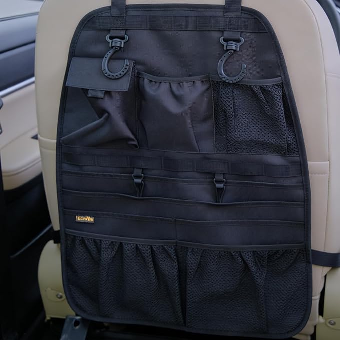 ECWKVN Car Seat Back Organizer, Heavy Duty Back Seat Organizer with Multiple Storage Pockets, Work Truck & SUV Seat Back Storage Bag for Tools, Tablet, Bottles & Essentials – Universal Fit