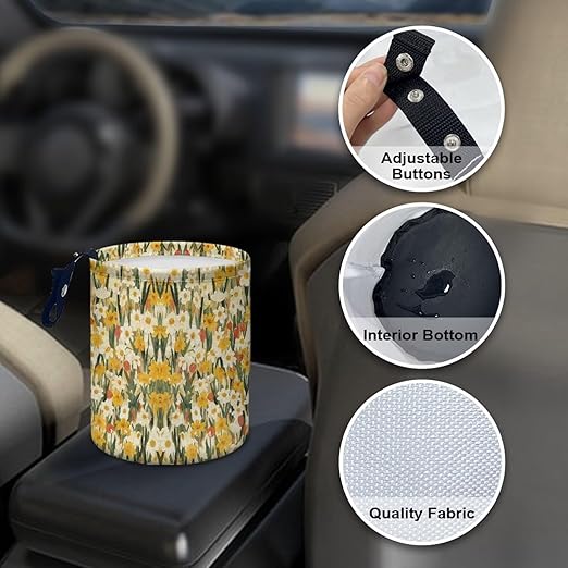 Yellow Florals Car Front Seat Can Leak Proof Front Seat Back Seat Garbage Container Bag Kitchen Rubbish Bin Fashion Vehicle Organization Bin
