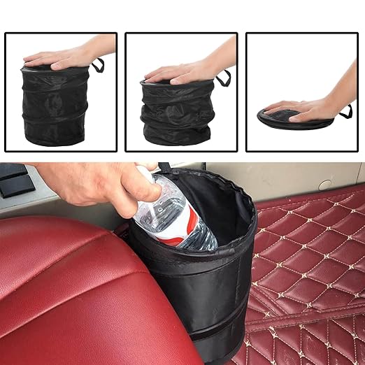 2 Pack Collapsible Car Trash Can, Mini Pop-Up Waterproof Auto Garbage Bin with Velcro for Hanging, Vehicle Carrying Trash Bag for Car, Truck, SUV, Mini Van,Black