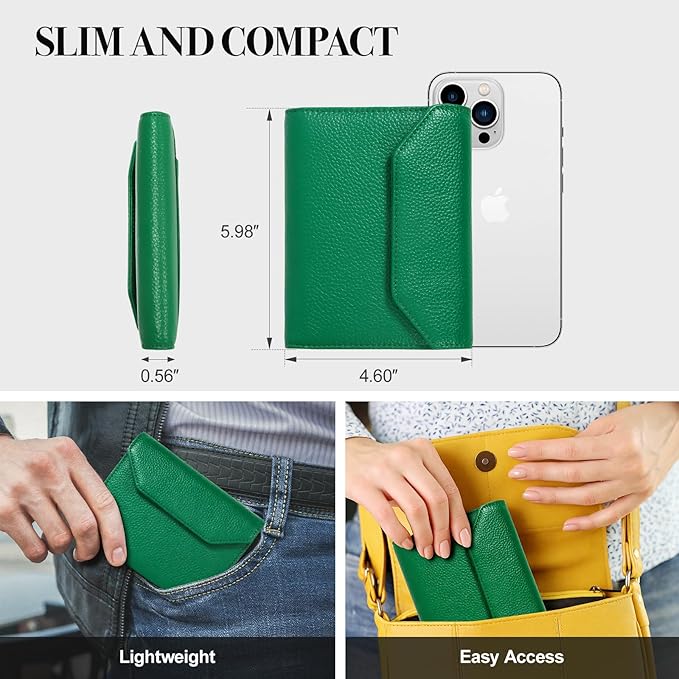 WHHMK Leather Passport Holder for Travel,Rfid Passport Holder Protect Your Card Security,Passport Book Holder for Women,Travel Wallet with Cards & Pen Slots,Boarding Pass,Zipper Cash Pocket(Green)