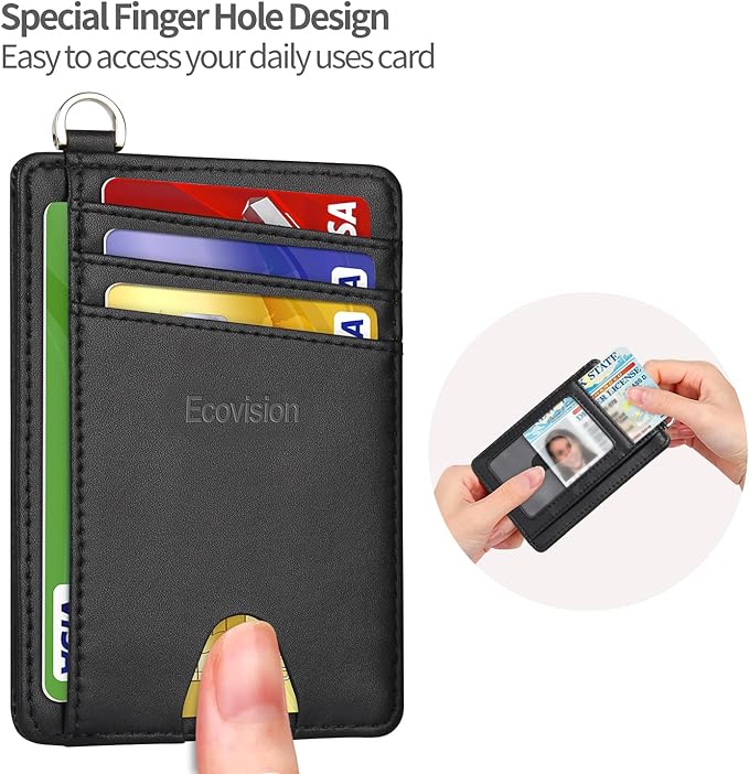 EcoVision Slim Minimalist Front Pocket Wallet, RFID Blocking Credit Card Holder Wallet with Detachable D-Shackle for Men Women